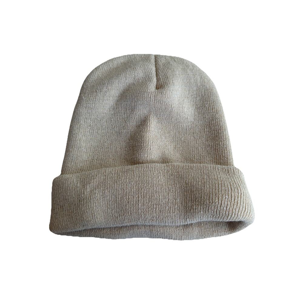 Cream Sparkle Knit Beanie Hat Shimmer Metallic Gold Ivory Winter Ribbed Cap